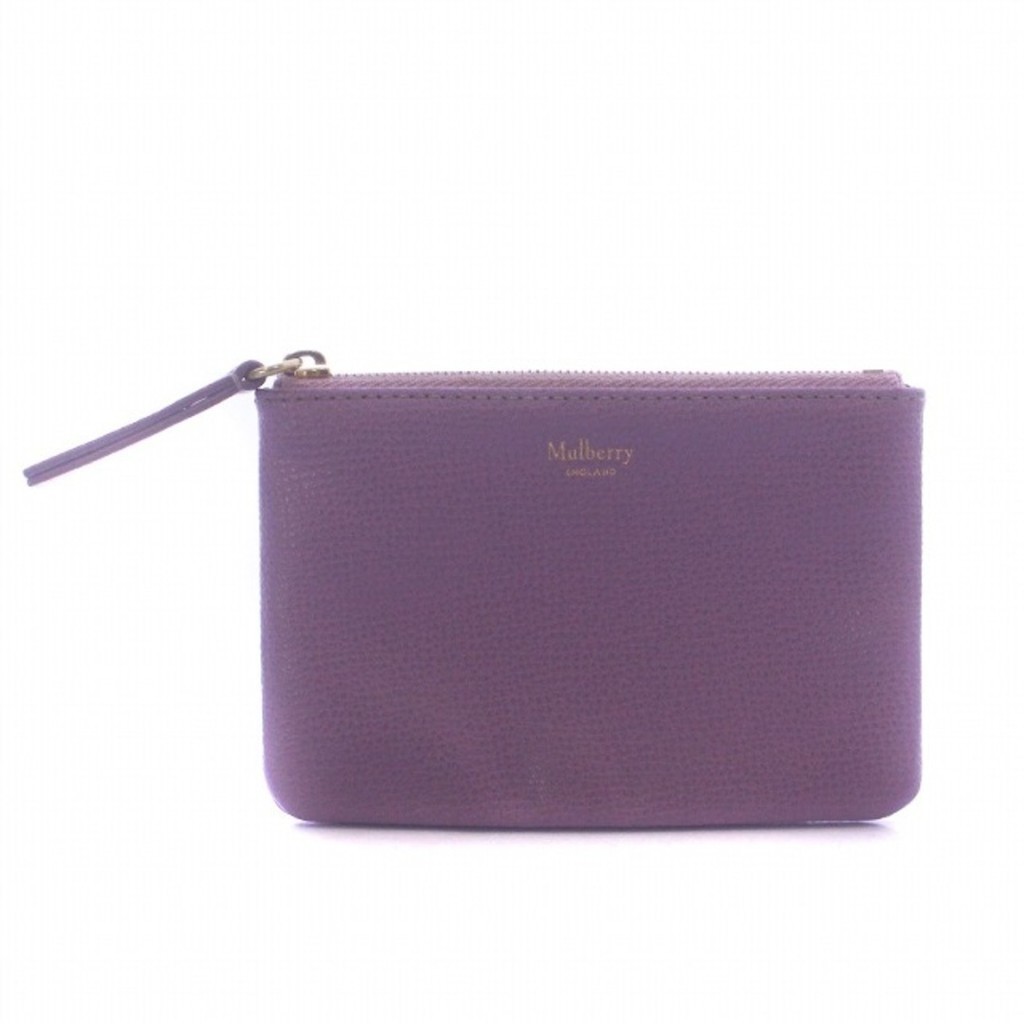 Mulberry Mulberry Pouch Accessory Case Logo Gold Hardware Leather Purple Direct from Japan Secondhand