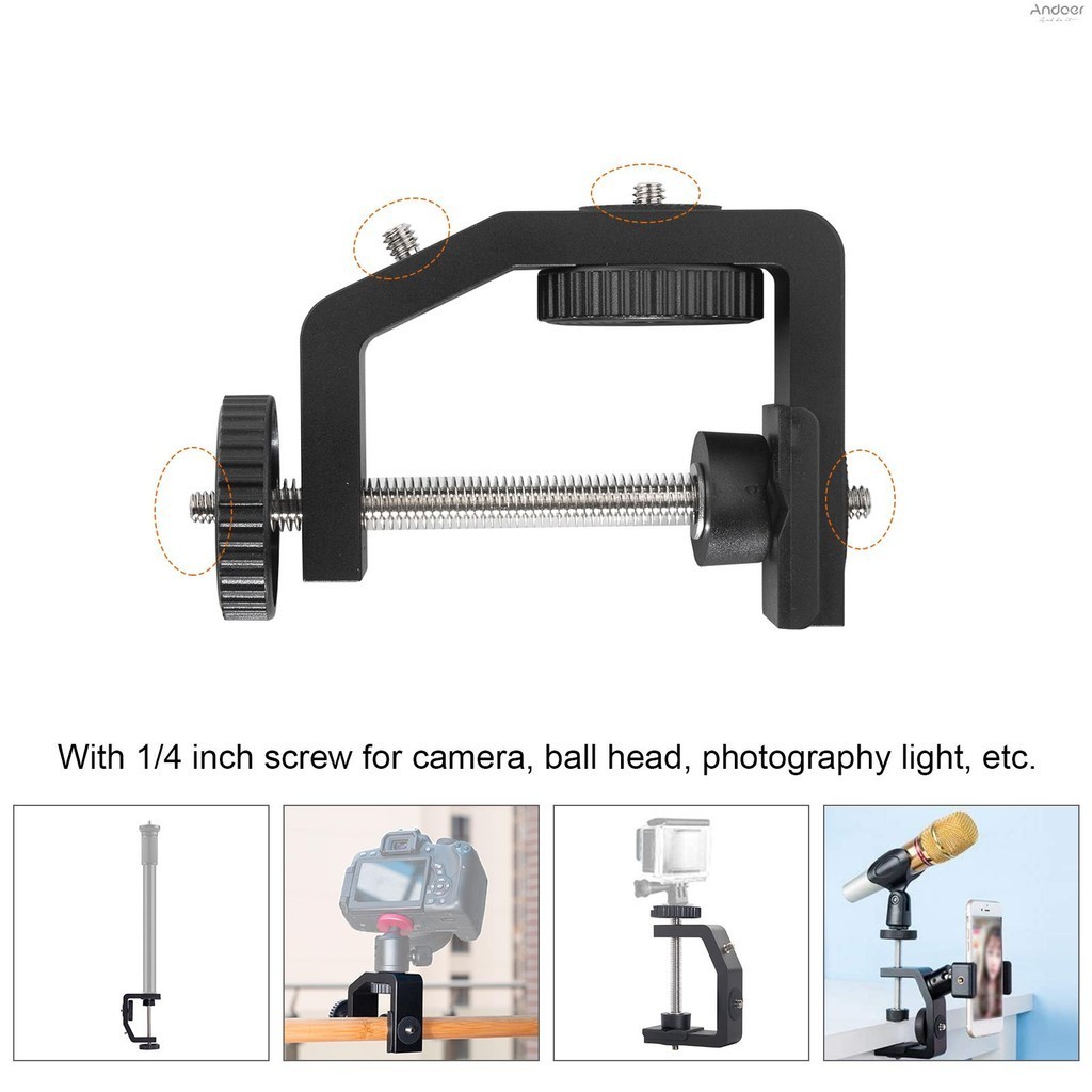 Universal C-Clamp มัลติฟังก์ชั่นอลูมิเนียม C Clamp Mount พร้อมสกรู 1/4 นิ้วสําหรับกล้องไมโครโฟนไฟวิดีโอ