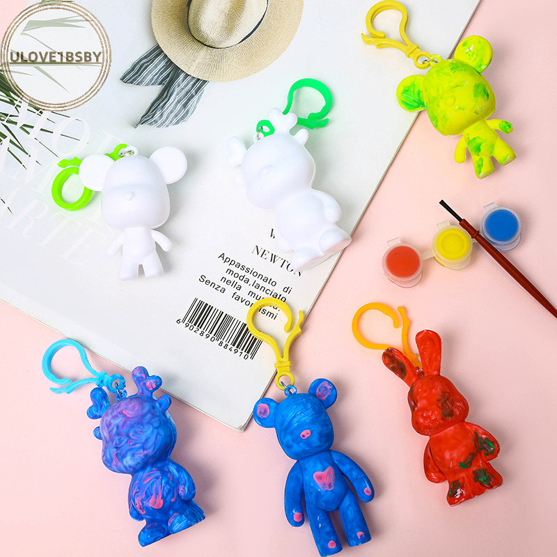 Ulove1bsby Diy ของเหลวยาวหูกระต่ายพวงกุญแจ Art Craft Handmade Diy สี Little Dragon Man สี Paing ชุดการศึกษาของเล่นเด็กของขวัญ TH