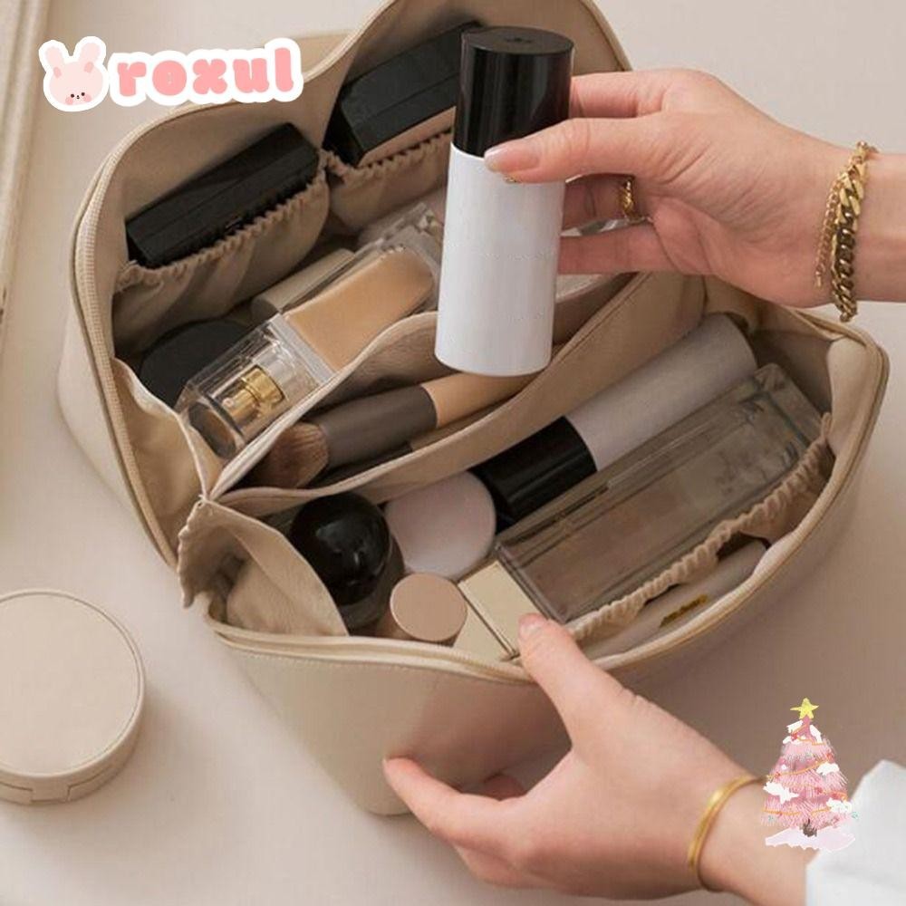 Roxul กระเป๋าแต่งหน้าอุปกรณ์อาบน้ําแบบพกพาพร้อมแปรงสล็อต Dividers Travel Organizer