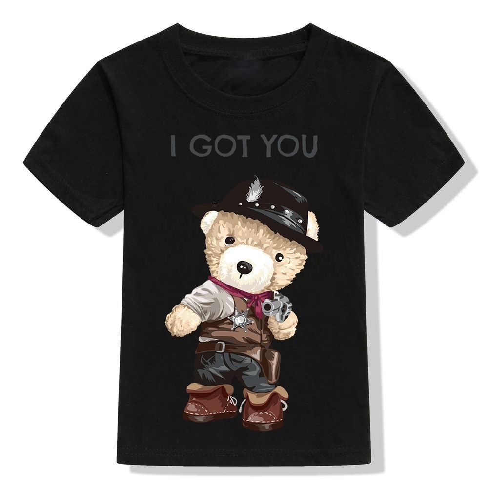 [พร้อมส่ง]เสื้อยืดพิมพ์ลายคาวบอยตะวันตก Louis Bear ชุดพ่อแม่ลูก เป็นของขวัญที่ดีที่สุดสำหรับลูก