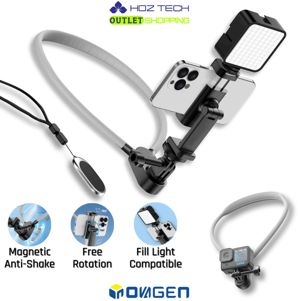 Inovagen Magnetic Anti-Shake Neck Mount ผู้ถือโทรศัพท์สําหรับโทรศัพท์และ Action กล้อง DJI,GoPro Max,Insta360,เติมแสงใช้งานร่วมกับ,POV/Vlog สายคล้องคอผู้ถือ Lanyard