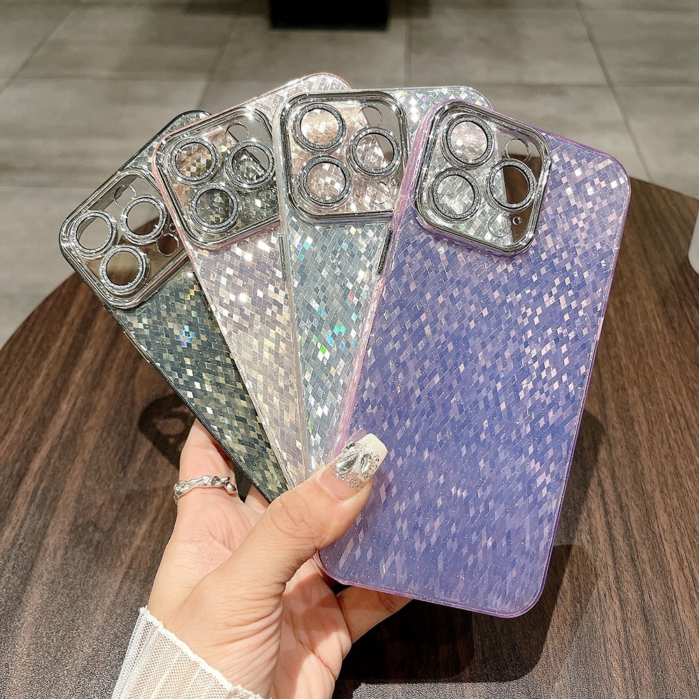 Ins Glitter เลนส์เงาป้องกันเคสโทรศัพท์สําหรับ iPhone 15 Pro Max 15 Pro 15Plus 14 13 12 11 Pro Max Full Coverage เลนส์กันกระแทกฟิล์ม Glitter ป้องกันอะคริลิคฝาครอบ