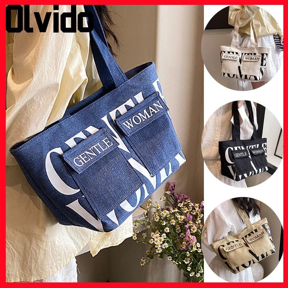 กระเป๋าสะพาย OLVIDO,กระเป๋าถือผู้หญิงผ้าใบตัวอักษรญี่ปุ่น,แฟชั่นความจุขนาดใหญ่ Tote