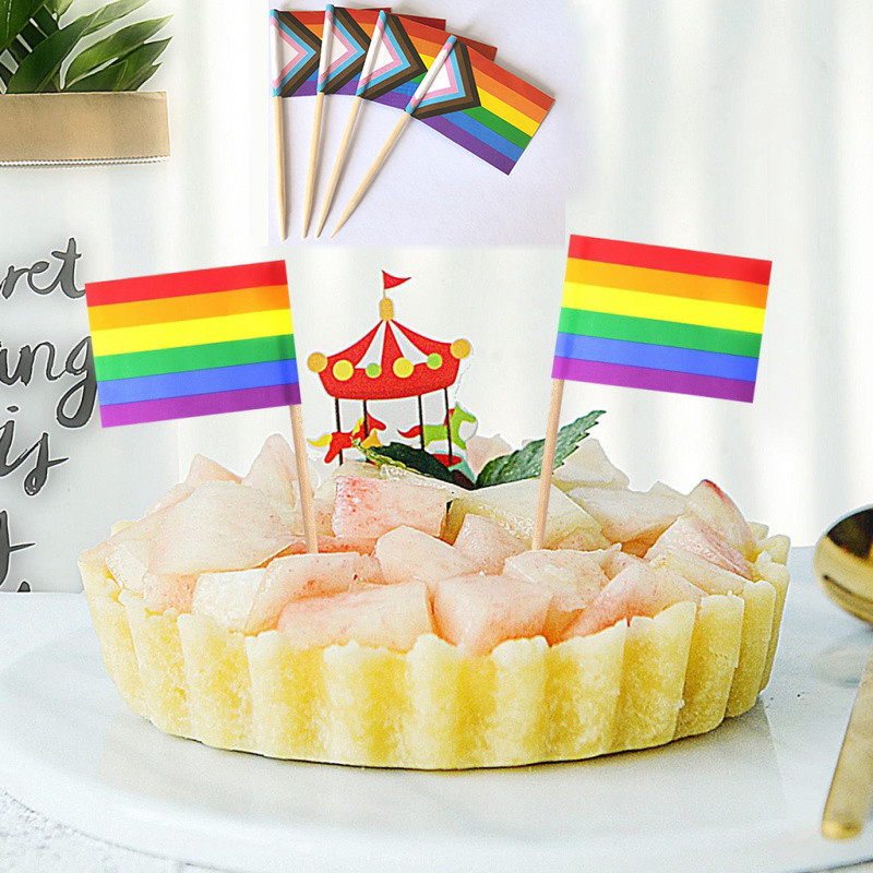 100 ชิ้น/เซ็ตสามเหลี่ยม Rainbow Flag Pride Flag ตกแต่งเกย์ LGBT ไม้จิ้มฟัน Party Decor