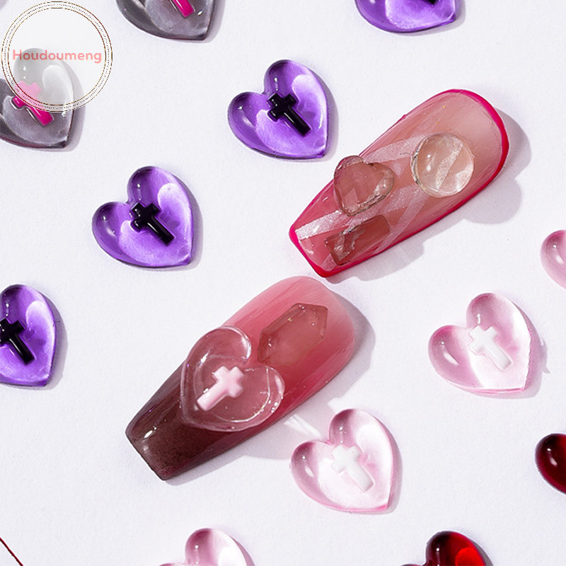 Houdoumeng 20 ชิ้นเรซิ่น Clear Peach Heart เล็บอุปกรณ์เสริม Cross แบนกลับเล็บ Art เครื่องประดับ 3D เล็บอุปกรณ์สําหรับ DIY ตกแต่งเล็บ TH