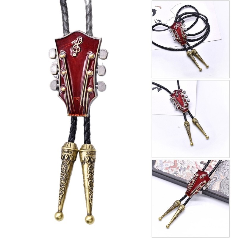 SPT* Western Punk เคลือบกีตาร์จี้ Bolo Tie สร้อยคอเนคไทเสื้อคอโซ่