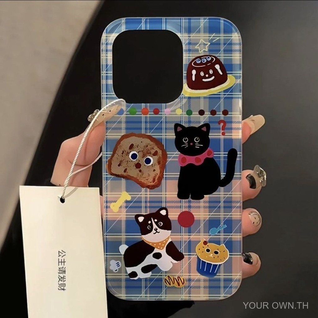 ขนมปังแมวดําเหมาะสําหรับ Apple 15 เคสโทรศัพท ์ 14promax ผิวรู ้ สึกอินเทรนด ์ iPhone13 เคสนุ ่ ม 12 ทนต ่ อแรงกระแทก 11 SWOW