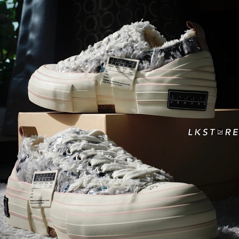 XVESSEL GP Swans Tears S23X06G Sequined Fluff Wu Jianhao Grey Deconstructed Shoes