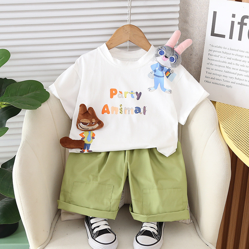 Zootropolis ฤดูร้อนเสื้อยืดเด็กชุด Judy Hopps t เสื้อชุดแขนสั้นกางเกงขาสั้นเด็กชายและเด็กหญิงการ์ตูนพิมพ์