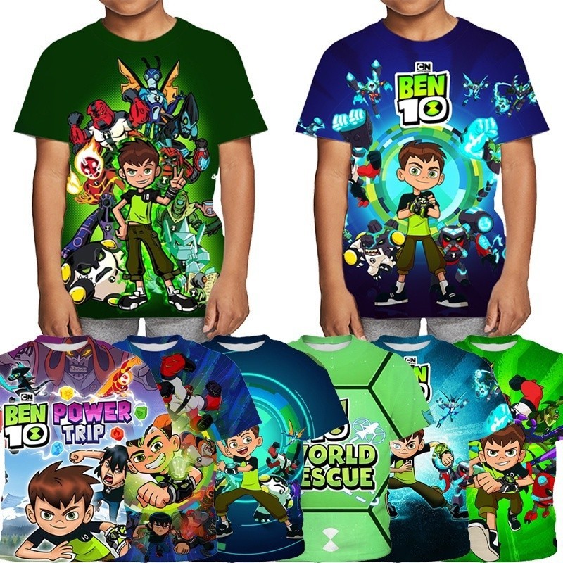 จัดส ่ งทันที ♘ Ben 10 Anime Cartoon Print Kids 's Short Sleeve T-Shirt - มีสไตล ์ และระบายอากาศได ้ ดี