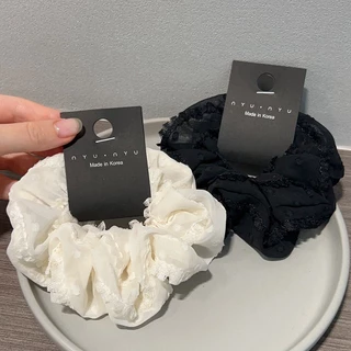 2024 แฟชั่นสีทึบผ้ากอซลูกไม้ Scrunchy Hair Tie