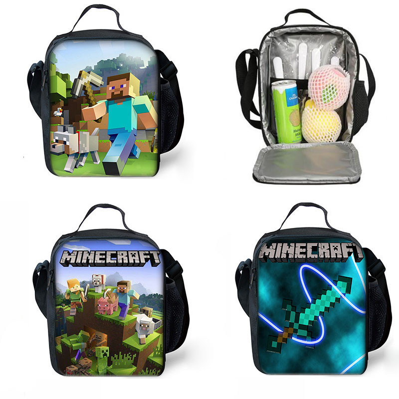 การ์ตูนเกม Minecraft กระเป๋าอาหารกลางวันกล่องเด็ก Back to School ความร้อนฉนวนตู้แช่แข็งกระเป๋าเด็กผู้หญิงของขวัญวันเกิด