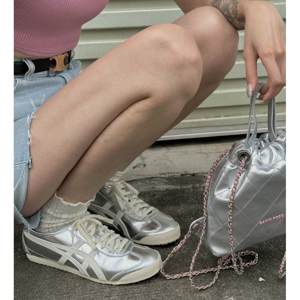 Onitsuka Tiger Mexico 66 รองเท้าลําลอง ThL7C2 รองเท้าผ้าใบสีเงินทอง