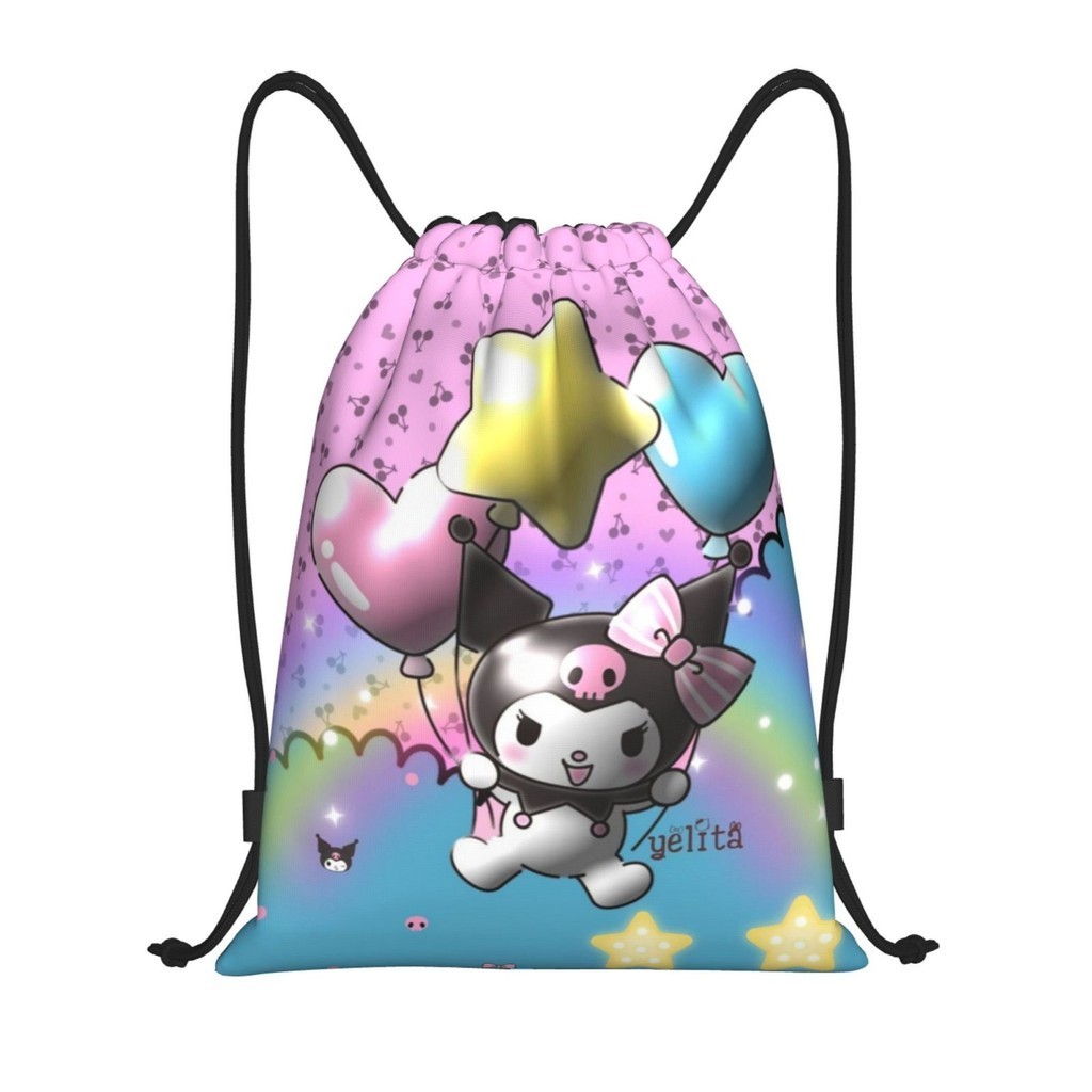 [ในสต็อก] Kuromi Gym Sack Bag Sport Drawstring Backpack Bag for Gym Shopping Sport Yoga Outdoor Port