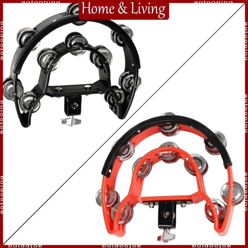 Aoto Half Moon Hi-hat Tambourine พร้อมเครื่องเคาะมือถือกริ๊งเหล็กสองแถว