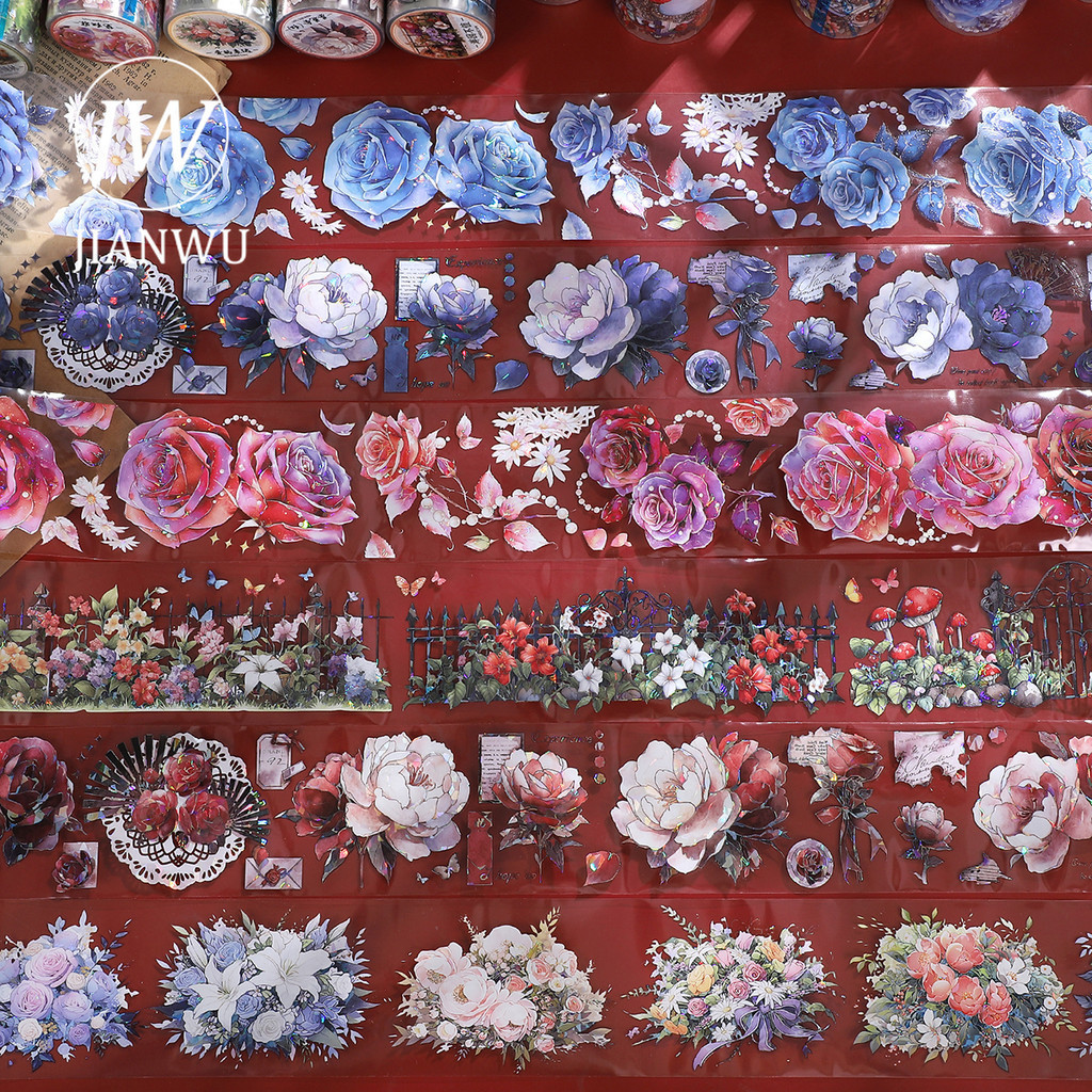 Jianwu 60 มม.* 200 ซม.VINTAGE ดอกไม้ Border วัสดุ Collage PET เทป Creative DIY Journal Scrapbooking เครื่องเขียน