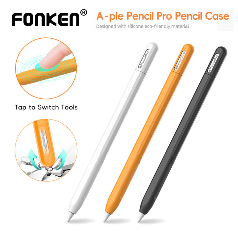 Fonken กล่องดินสอสําหรับ Aple Pencil Pro การจับคู่สีซิลิโคนอ่อนนุ่มฝาครอบป้องกันบางเฉียบสําหรับ i-Pad Pencil Pro