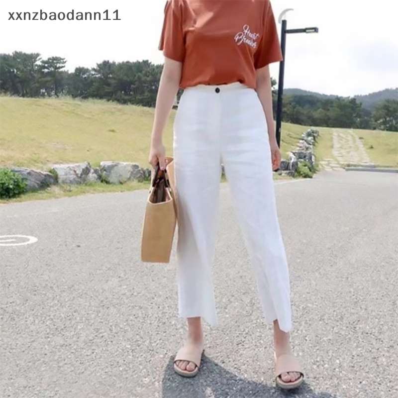 [XXNZNN] กางเกงขากว้างผ้าฝ้ายผสมลินินเอวสูงแฟชั่น MHFS