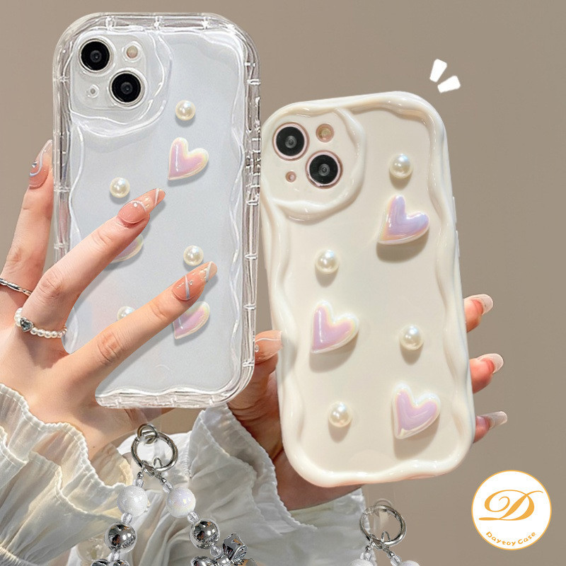 DIY 3D Pearl Heart Love ตุ๊กตาสายรัดนุ่มสําหรับ OPPO A57 A38 A16 A54 A15 A17 A58 A18 A17K A78 A7 A5s