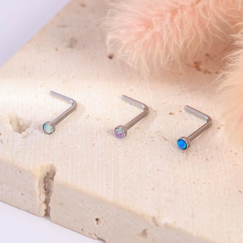 Jinjoo Set 3 ชิ้น 3 สี จิวจมูก Colored Opal Nose Stud ขนาด 0.8 mm. สแตนเลส รหัส N05 - รูปที่ 4