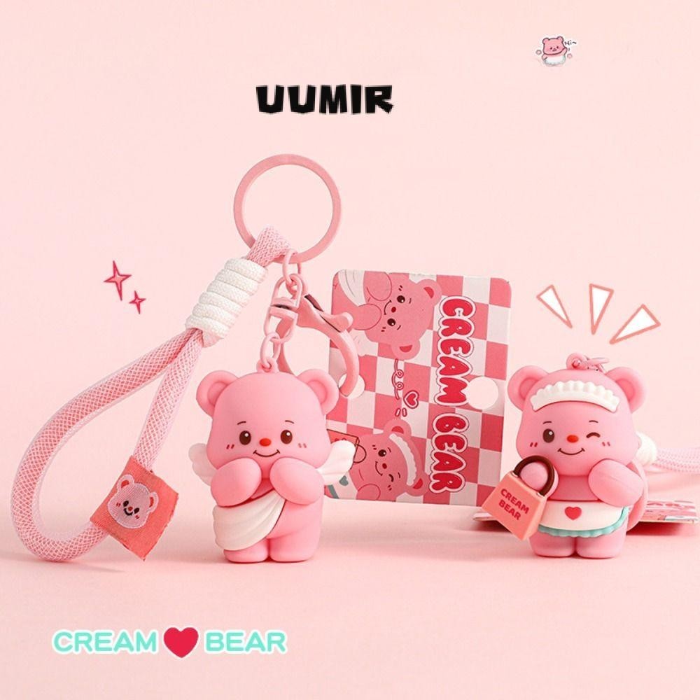 UUMIR Butter Bear Keyfob ตุ๊กตาจี้, ของขวัญพวงกุญแจหมีเนยการ์ตูน, ของเล่นชาร์มกระเป๋า PVC สีเบจ