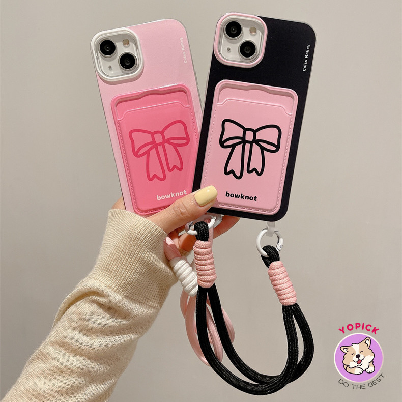 โบว์สีชมพูสายรัดข้อมือสําหรับiphone15เคสโทรศัพท์15plus 14plus 6Plus 7plus xsmax xr 8plus 11pro 12pm 14 13Promaxผู้ถือบัตรฝาครอบโทรศัพท์12 11 Lanyardสาวสไตล์ใหม่ฤดูใบไม้ร่วงฤดูหนาวหญิงน่ารักโปร่งใสShock-ทนGKB