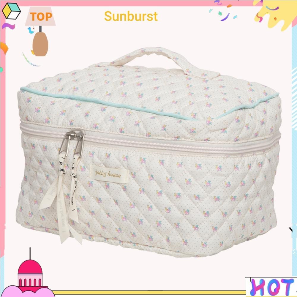 เกาหลีน่ารักกระเป๋าเครื่องสําอางแบบพกพาซิป Travel Organizer Quilted คลัทช์กระเป๋าถือ [Sunburst11.th]