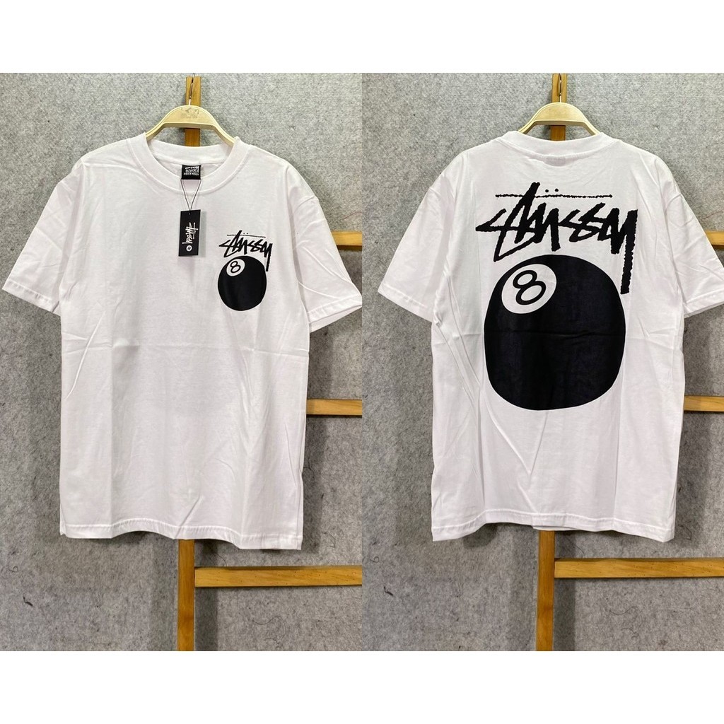Putih Short T-Shirt/T-Shirt Stussy Billiard Ball Logo 8 White Premium Mirror
