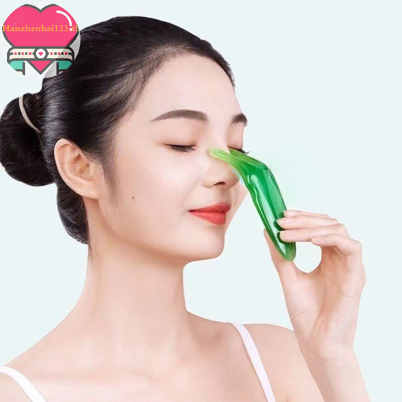 Hanhai 2 ชิ้น Y-รูปนวดจมูก Face Lifg Guasha ขูดนวดเครื่องมือใบหน้า Gua Sha แผ่นลด Puffiness Roller Beauty TH