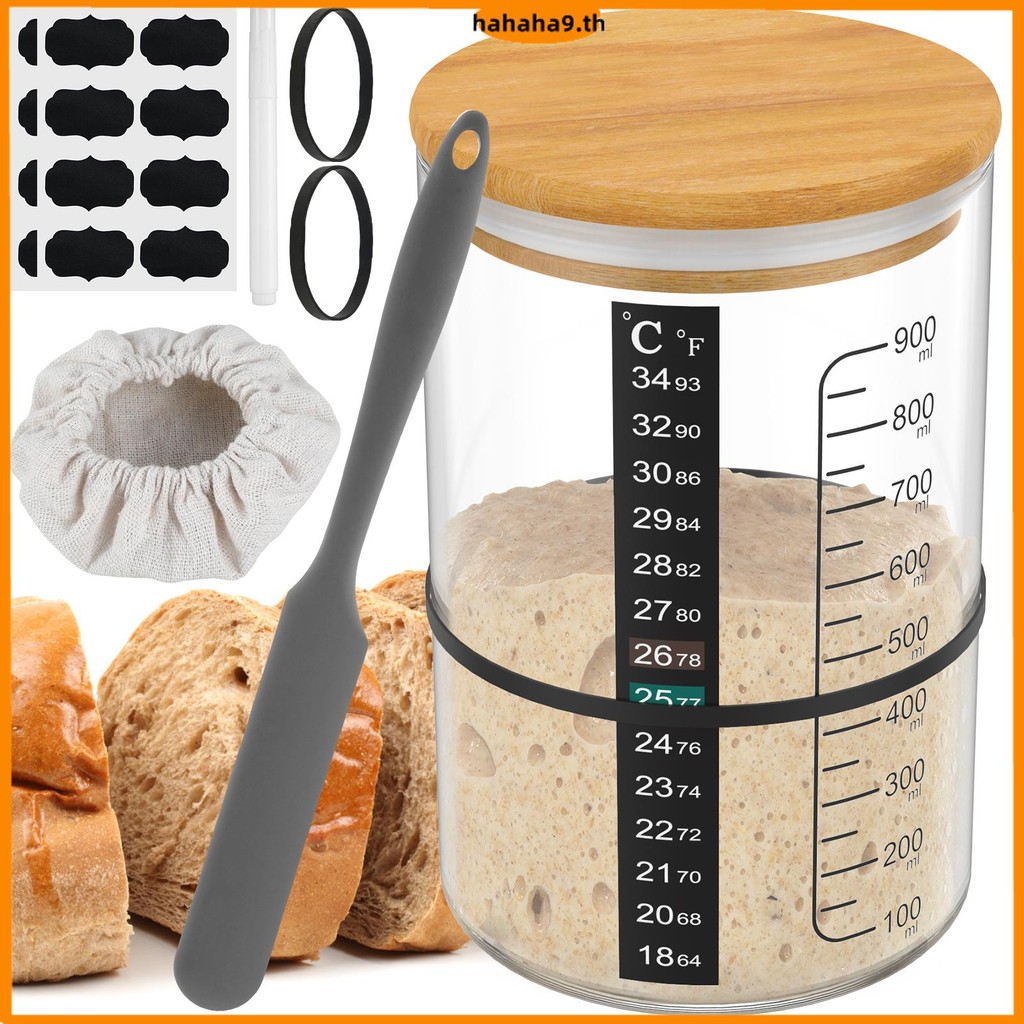 10 ชิ้น Sourdough Starter Jar ชุด 900ml ทนความร้อน Sourdough Starter คอนเทนเนอร์ฝาไม้นํากลับมาใช้ใหม