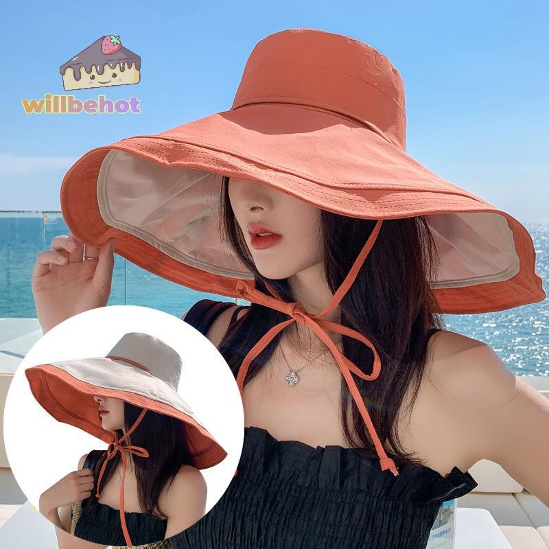 [WillbehotT] 18 ซม.ขนาดใหญ่ Brim Face-covering หมวกชาวประมงสองด้านสําหรับผู้หญิงฤดูร้อนเกาหลีรุ่นป้องกันแสงแดดป้องกันแสงแดดหมวกกันแดด UV [ใหม่]