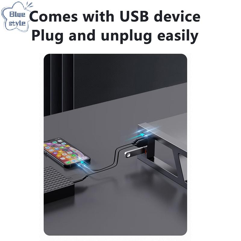 Bluestyle คอมพิวเตอร์เดสก์ท็อป Monitor Glass Stand Bracket พร้อม USB Type-C HUB PC หน้าจอ Riser ผู้ถือเครื่องพิมพ์เก็บคีย์บอร์ดเมาส์ใหม่
