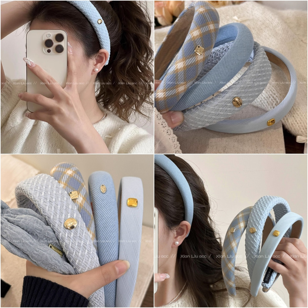 ที่คาดผมสีน้ําเงินสําหรับผู้หญิง 2025 ใหม่หัวหมุนสูงกดที่คาดผมล้างผมสาวหวานอเนกประสงค์