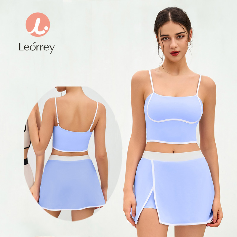 Leorrey-ชุดออกกำลังกาย ชุดกีฬา กระโปรงเทนนิส ชุดเดรสกอล์ฟ เสื้อกั๊กโยคะ ชุด 2 ชิ้น สำหรับโยคะ