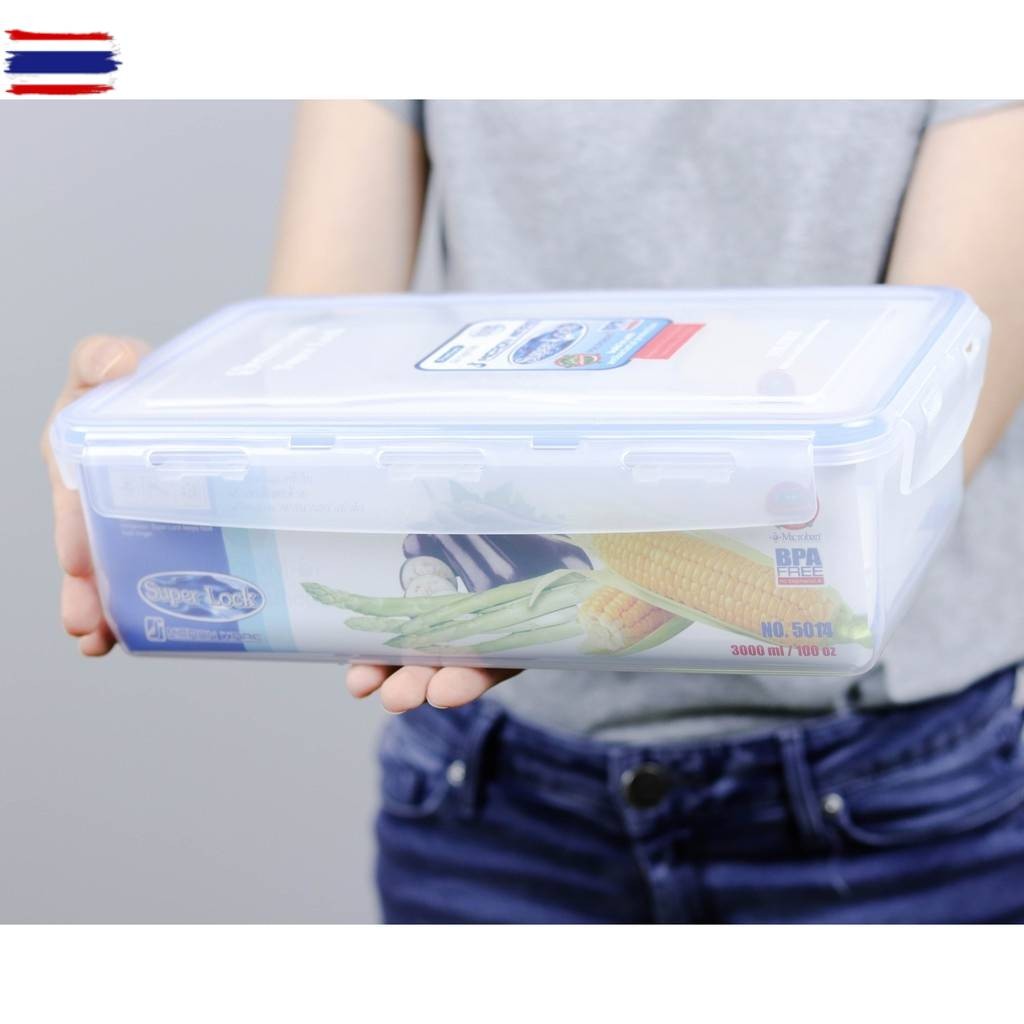 กล่อง ถนอม อาหาร  5014 ซุปเปอร์ล็อค super lock 3000 ml เหลี่ยม ตะแกรง เวฟ