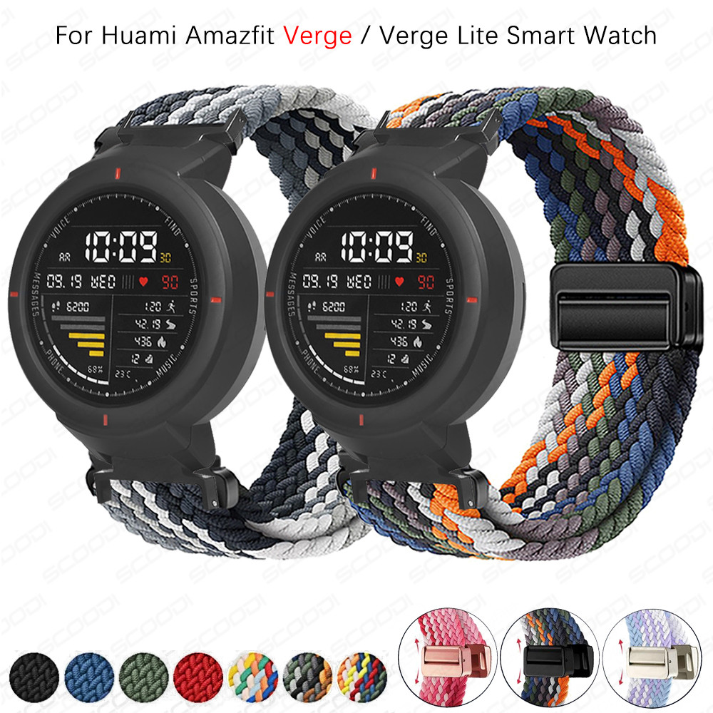 ห่วงถักแม่เหล็กสําหรับ Huami Amazfit Verge / Verge Lite สายรัดข้อมืออุปกรณ์เสริมสร้อยข้อมือไนลอนยืดหยุ่นแบบปรับได้