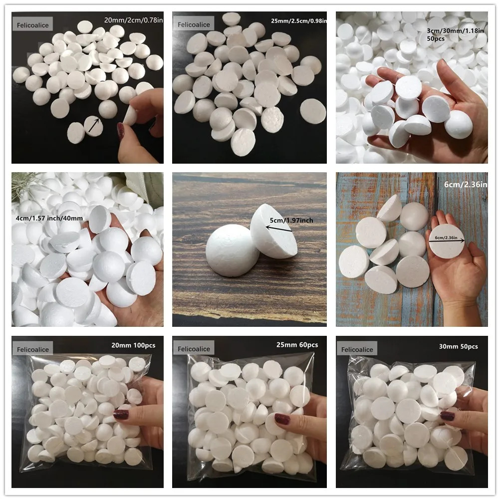 2/2.5/3/4/5/6 ซม.ครึ่งรอบ Polystyrene โฟมลูกบอลสําหรับ DIY คริสต์มาสเด็กหัตถกรรมทาสี