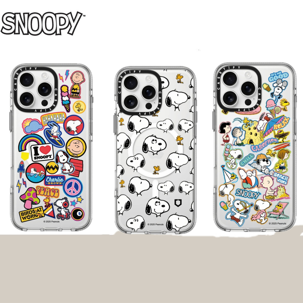 Caseti ถั่วลิสง Snoopy สติกเกอร์เคสโทรศัพท์สําหรับ iPhone 16 16Pro 11 12 13 14 15 Plus Pro Max แม่เหล็กอะคริลิคใสปกหลัง