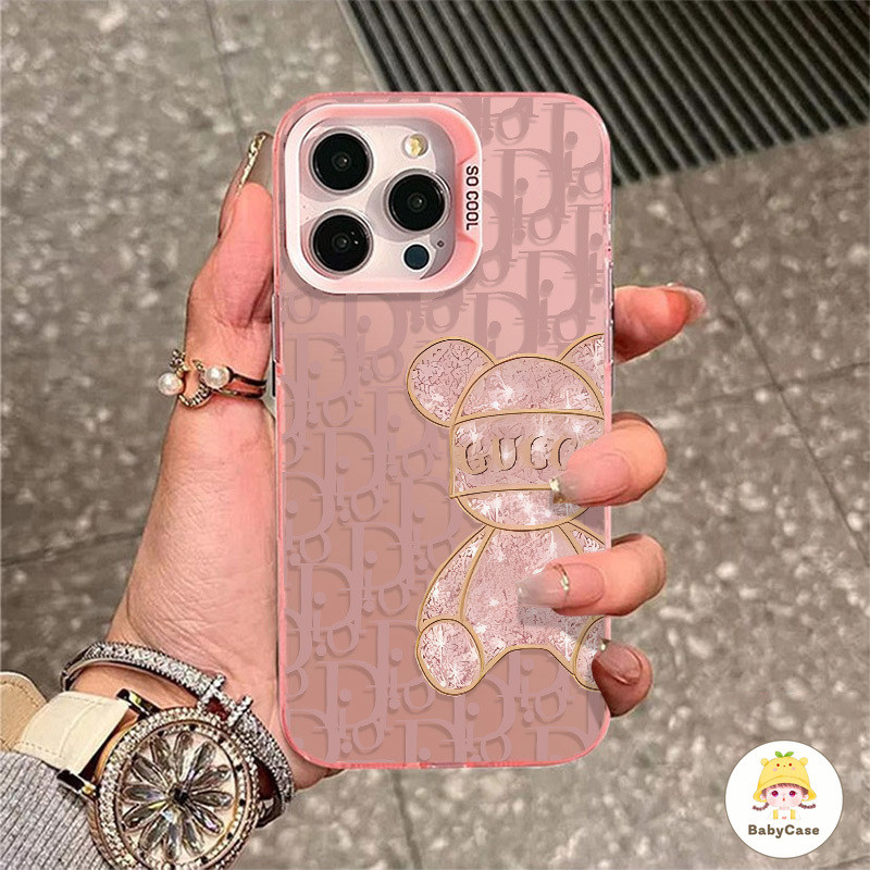เคสไอโฟน11 สำหรับ iPhone 15 11 16 13 12 14 Pro Max 8 7 14 15 16 Plus XR X XS Max เทรนด์แบรนด์แฟชั่นสุดหรูปกหมีนุ่ม