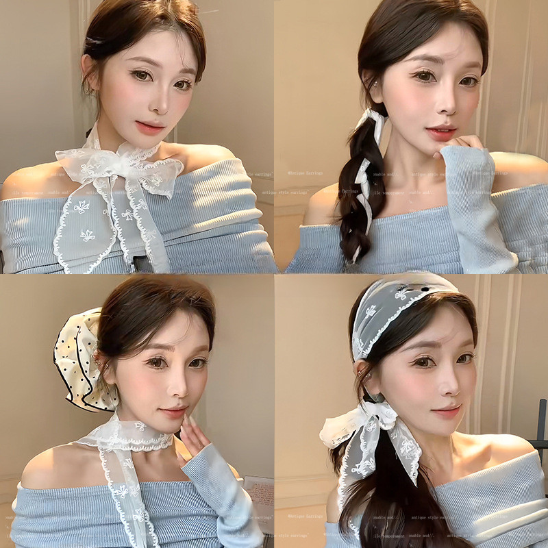 เวอร์ชั่นเกาหลีสไตล์ใหม่ โมริ ลูกไม้ผ้าพันคอไหมลําแสงที่คาดผมเครื่องประดับผม