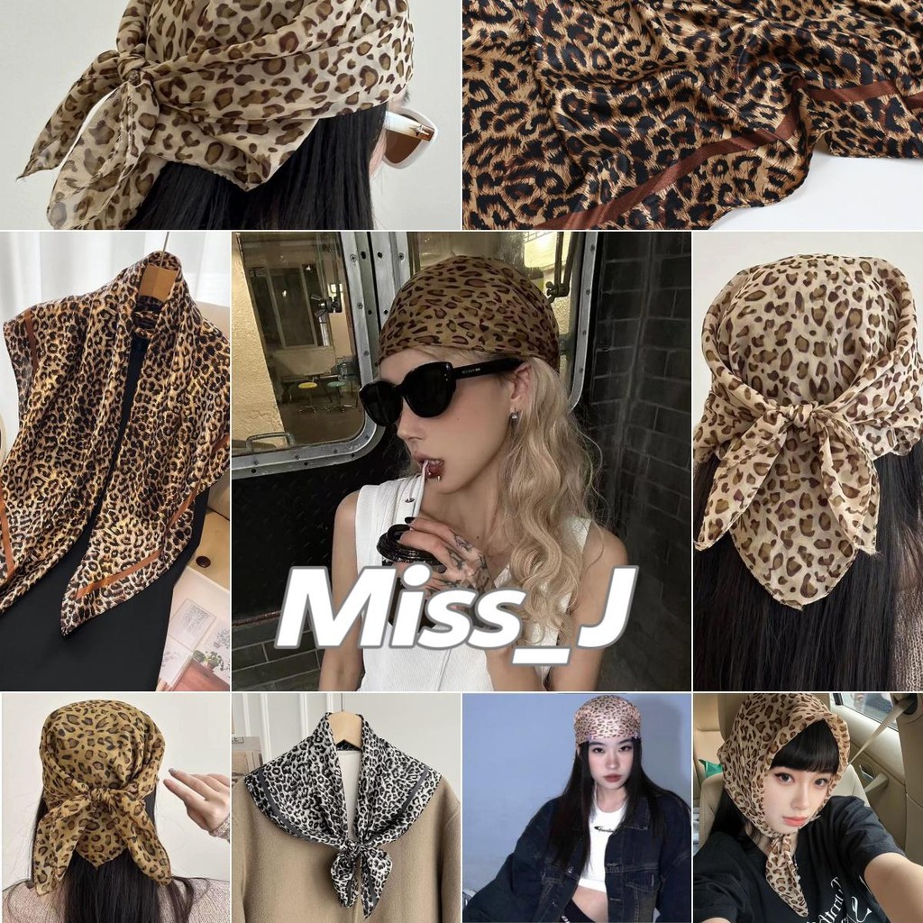 Miss_J พร้อมส่งจากกทม🎀 Y2k Headscarf ผ้าโพกศีรษะแฟชั่นลายเสือดาวย้อนยุคอเมริกัน