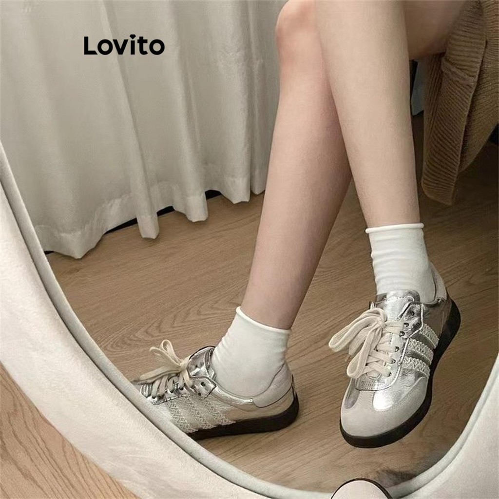 Lovito รองเท้าผ้าใบเย็บลูกไม้ธรรมดาสำหรับผู้หญิง LFA43680