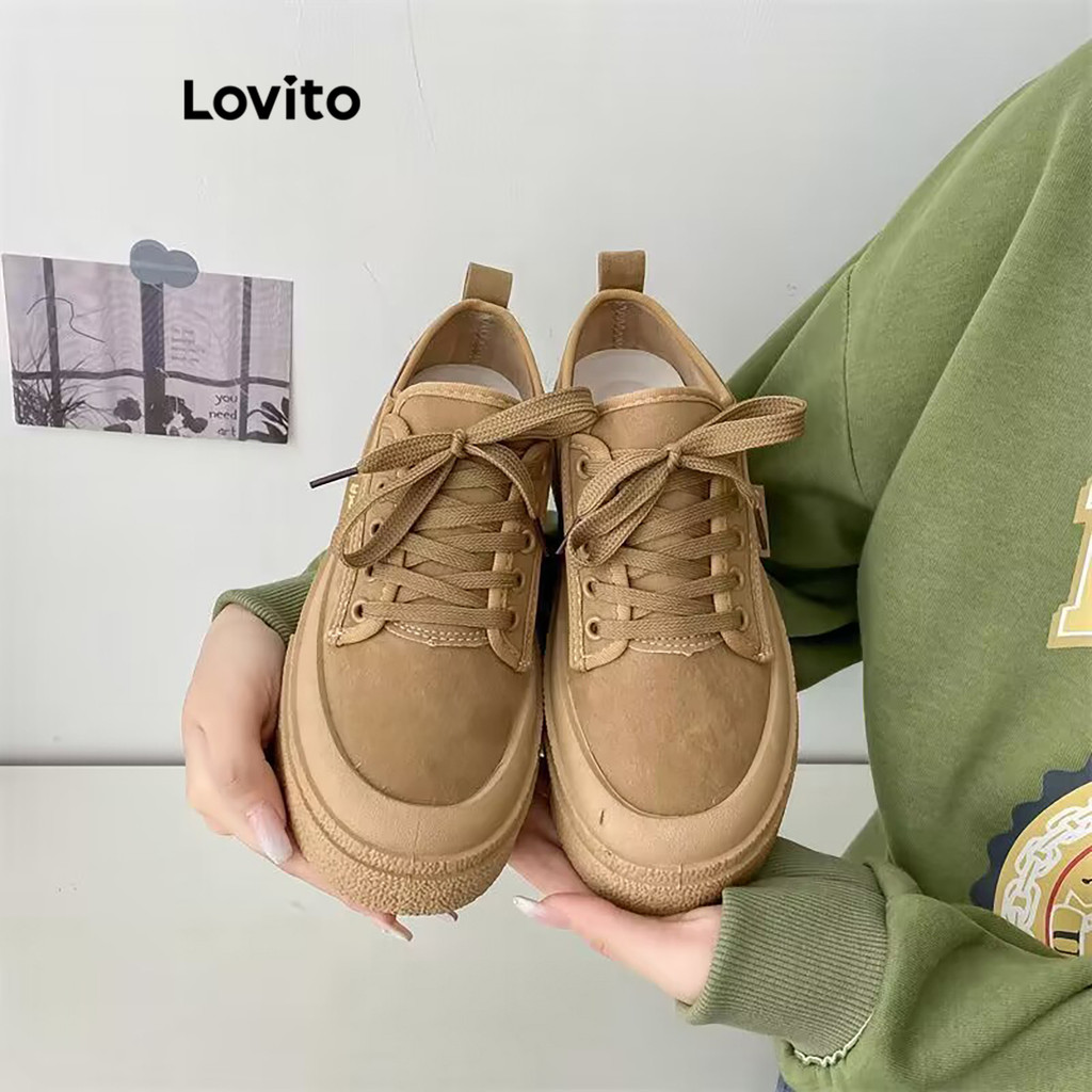 Lovito รองเท้าผ้าใบแบบธรรมดาสไตล์สปอร์ตสำหรับผู้หญิง LFA45405