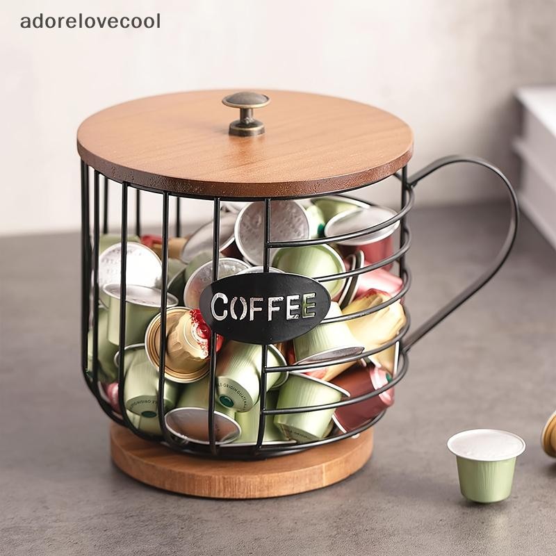 Adth Coffee Pod Holder พร้อมฐานและฝาปิดเหล็กกาแฟแคปซูล Hollow Coffee Pod Storage เคาน์เตอร์ครัว Organizer ตะกร้า Martijn