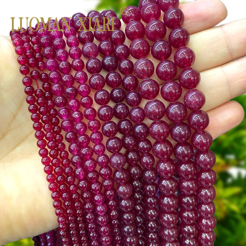 4/6/8/10/12 มม.รอบหินธรรมชาติ Ruby สีแดง Chalcedony หลวม Spacer ลูกปัดสําหรับเครื่องประดับทํา DIY สร้อยข้อมือ Charms Accessories15