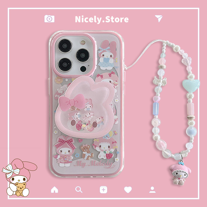 น่ารัก 2 in 1 Melody TPU แม่เหล็กชาร์จไร้สายเคสโทรศัพท์สําหรับ IPhone 16 15 14 13 Pro Max ผู้ถือขาตั้งโซ่กันกระแทกฝาครอบ Shell