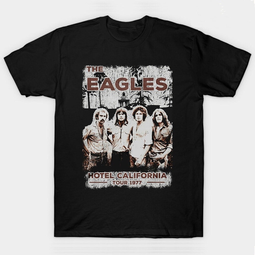 เสื้อยืด Eagles Rock Band Hotel California Tour 1977 พิมพ์ลายผู้ชาย