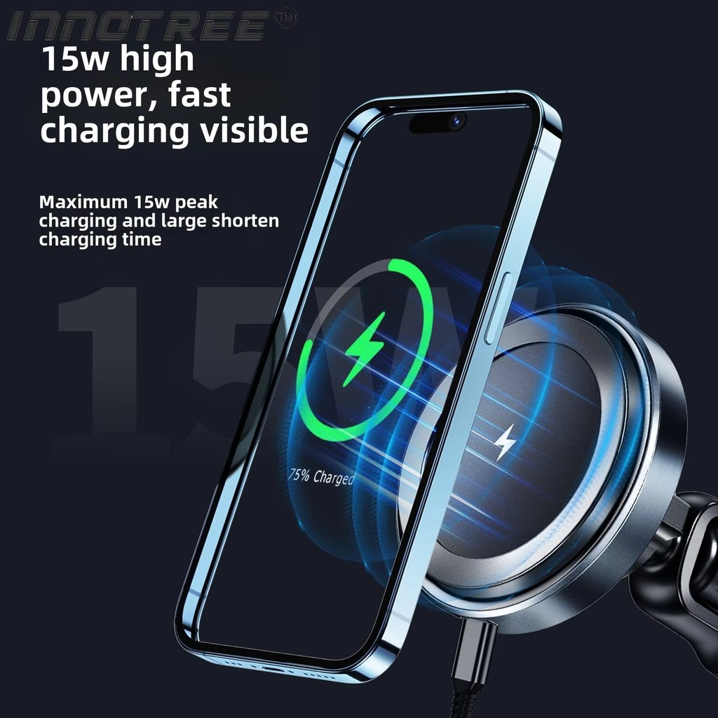 15w Magnetic Car Wireless Faet Charger Air Outlet Hook Navigation Phone Holder Bracket สําหรับ IPhon