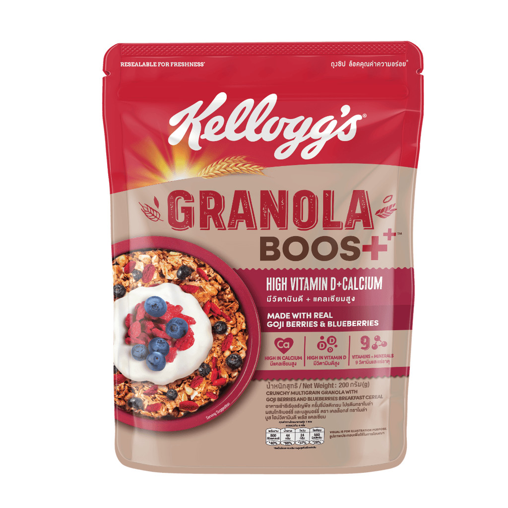 Kellogg's Granola Boos+ High Vitamin D &Calcium เคลลอกซ์ กราโนล่าบูสท์ ไฮวิตามิน D 200 g. (05-9140)